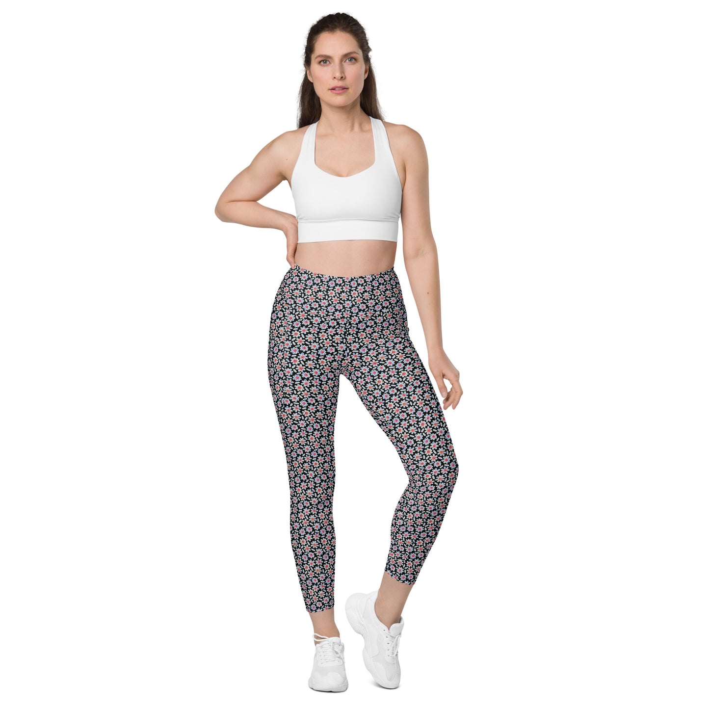 Ditsy Daisy Yoga Leggings with Pockets - Midnight