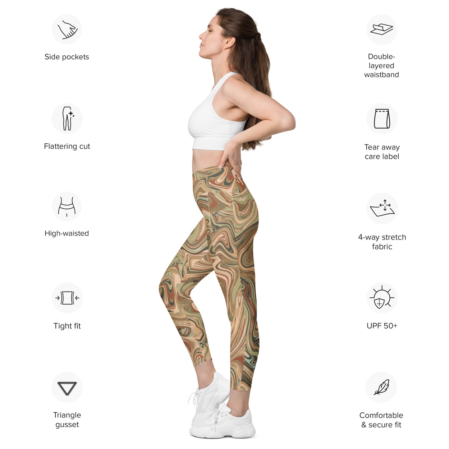 Marble Leggings with Pockets - Terra