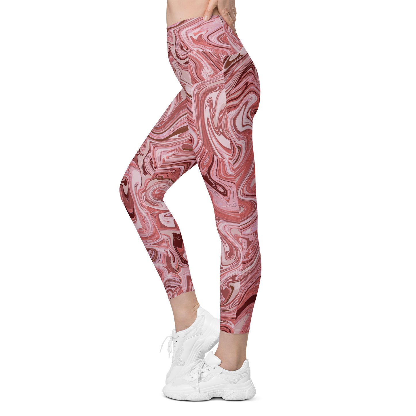 Marble Leggings with Pockets - Flamingo