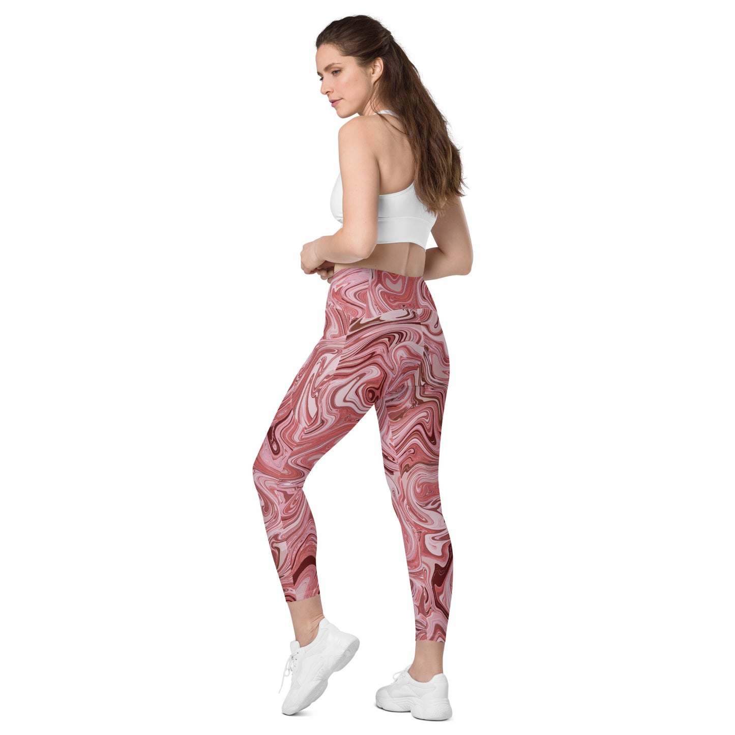 Marble Leggings with Pockets - Flamingo