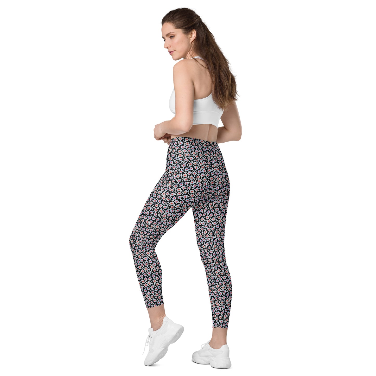 Ditsy Daisy Yoga Leggings with Pockets - Midnight