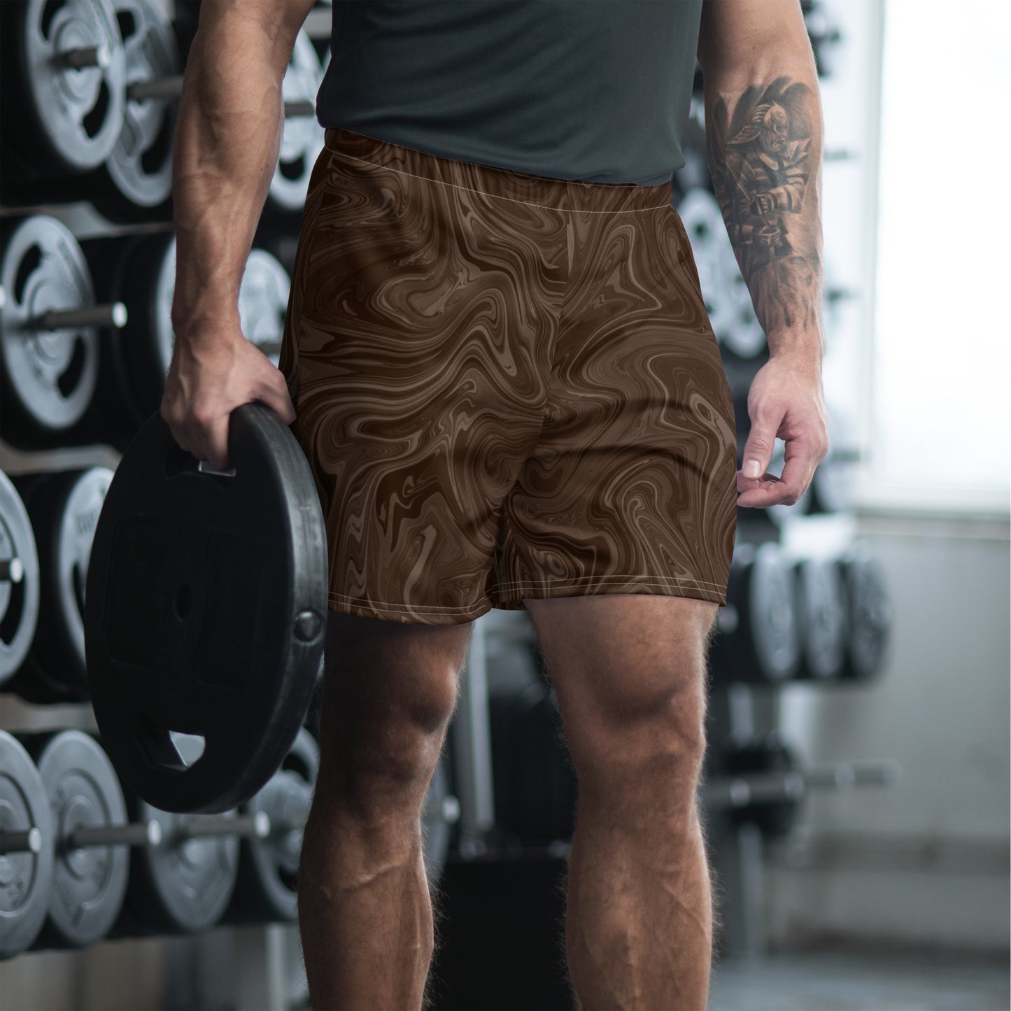 Recycled Marble Athletic Shorts - Chocolate