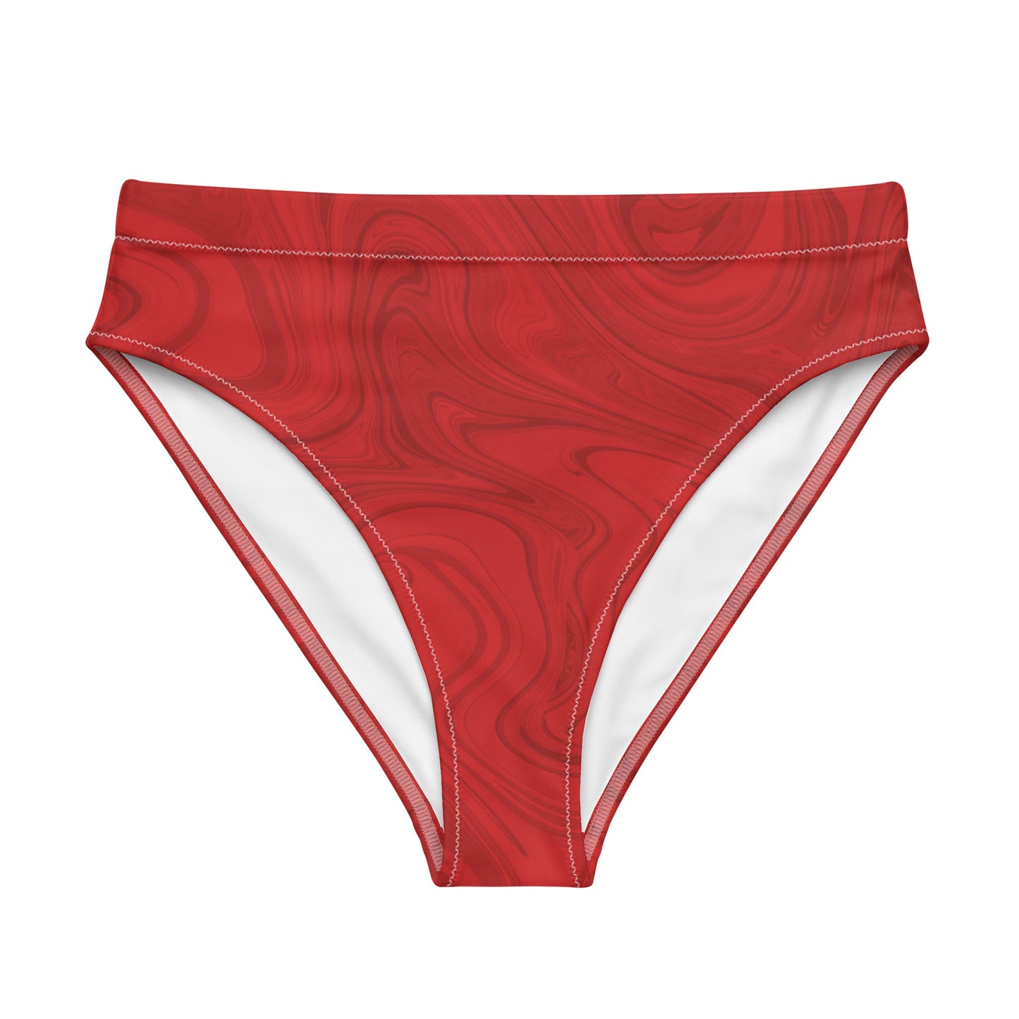 Recycled Marble High-Waisted Bikini Bottom - Ruby