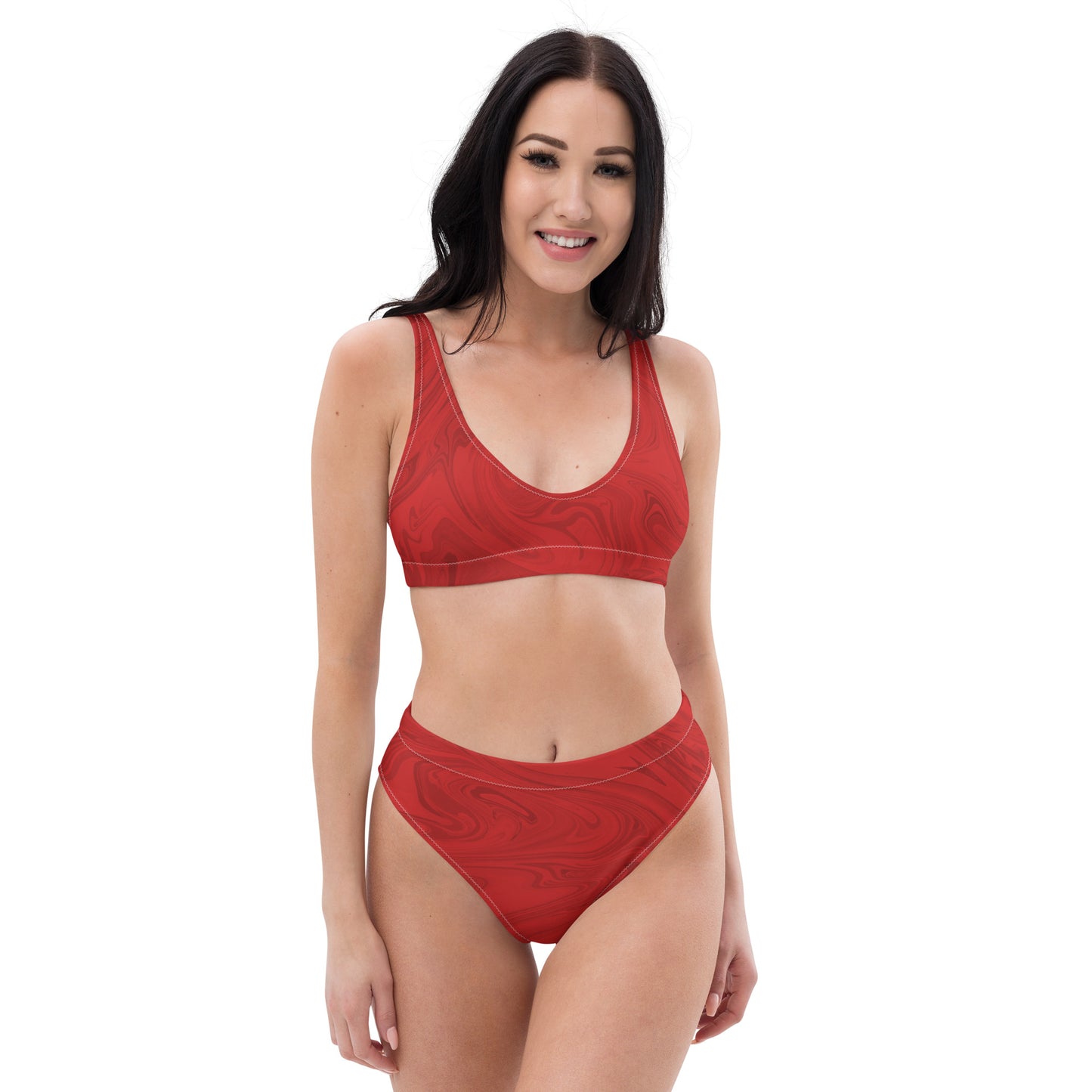 Recycled Marble High-Waisted Bikini - Ruby