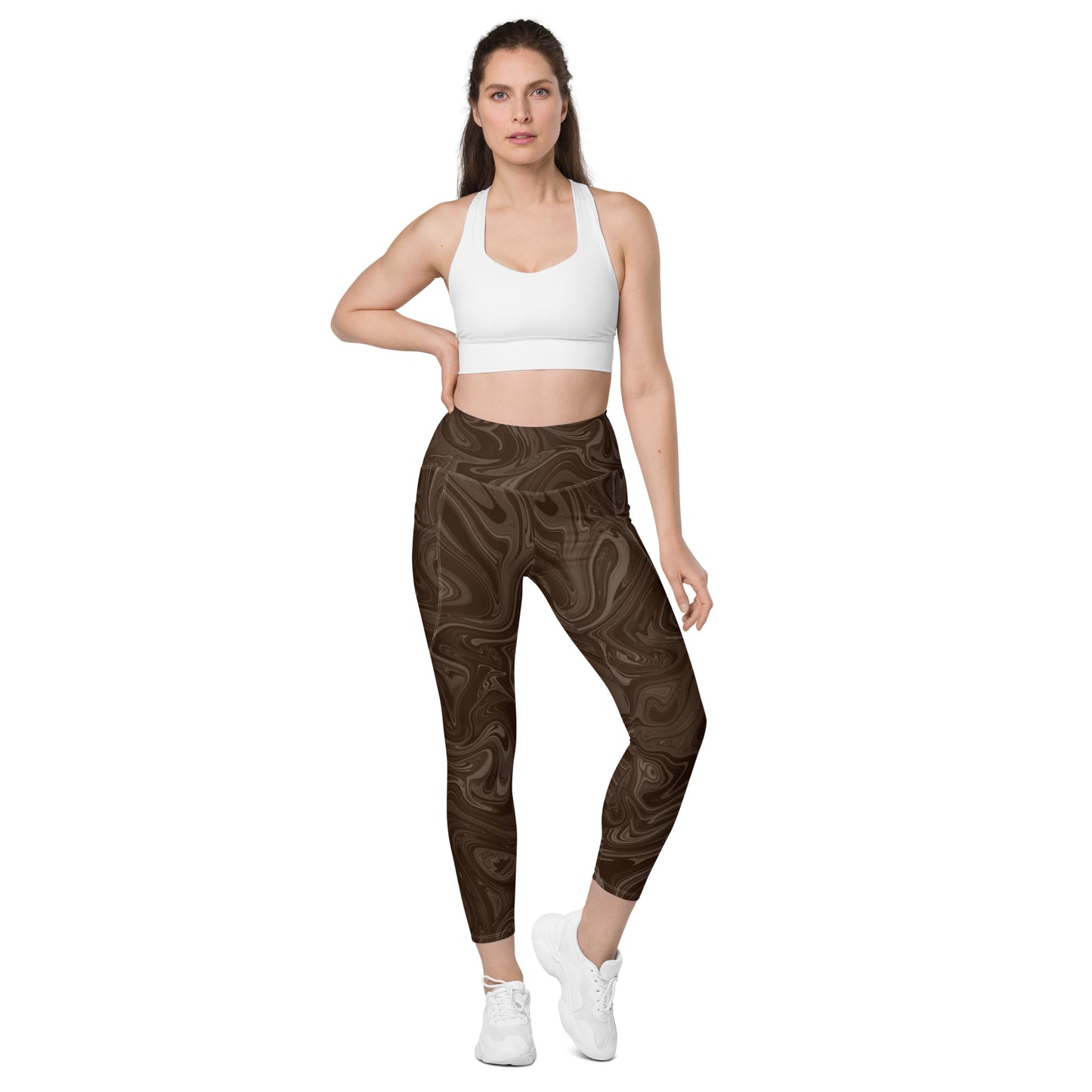 Recycled Marble Leggings with Pockets - Chocolate
