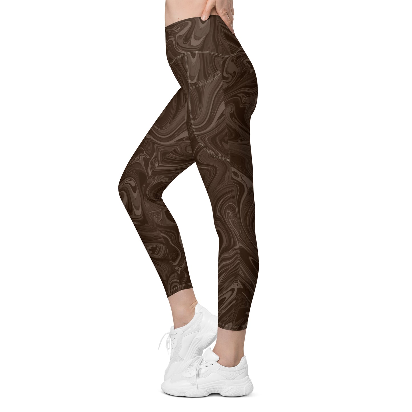 Recycled Marble Leggings with Pockets - Chocolate
