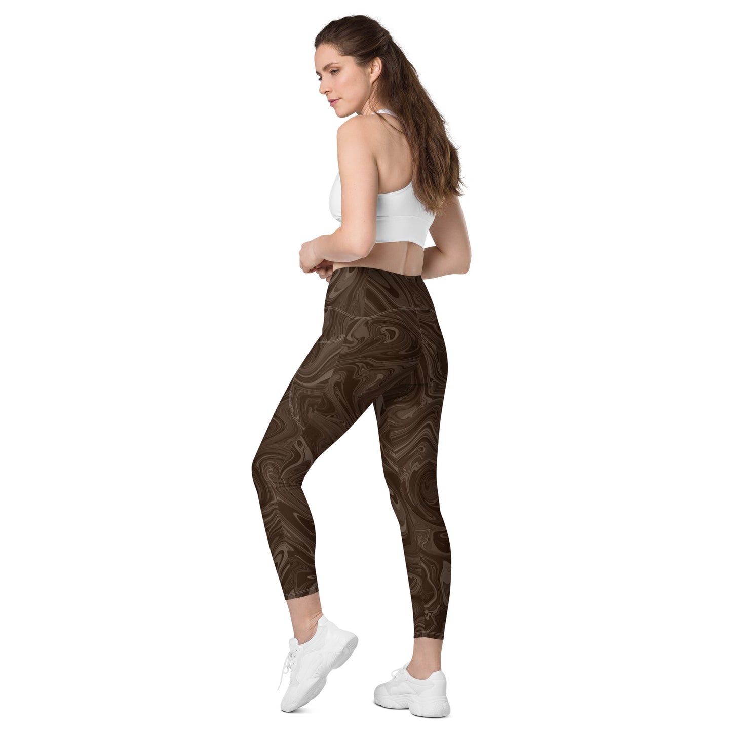Recycled Marble Leggings with Pockets - Chocolate