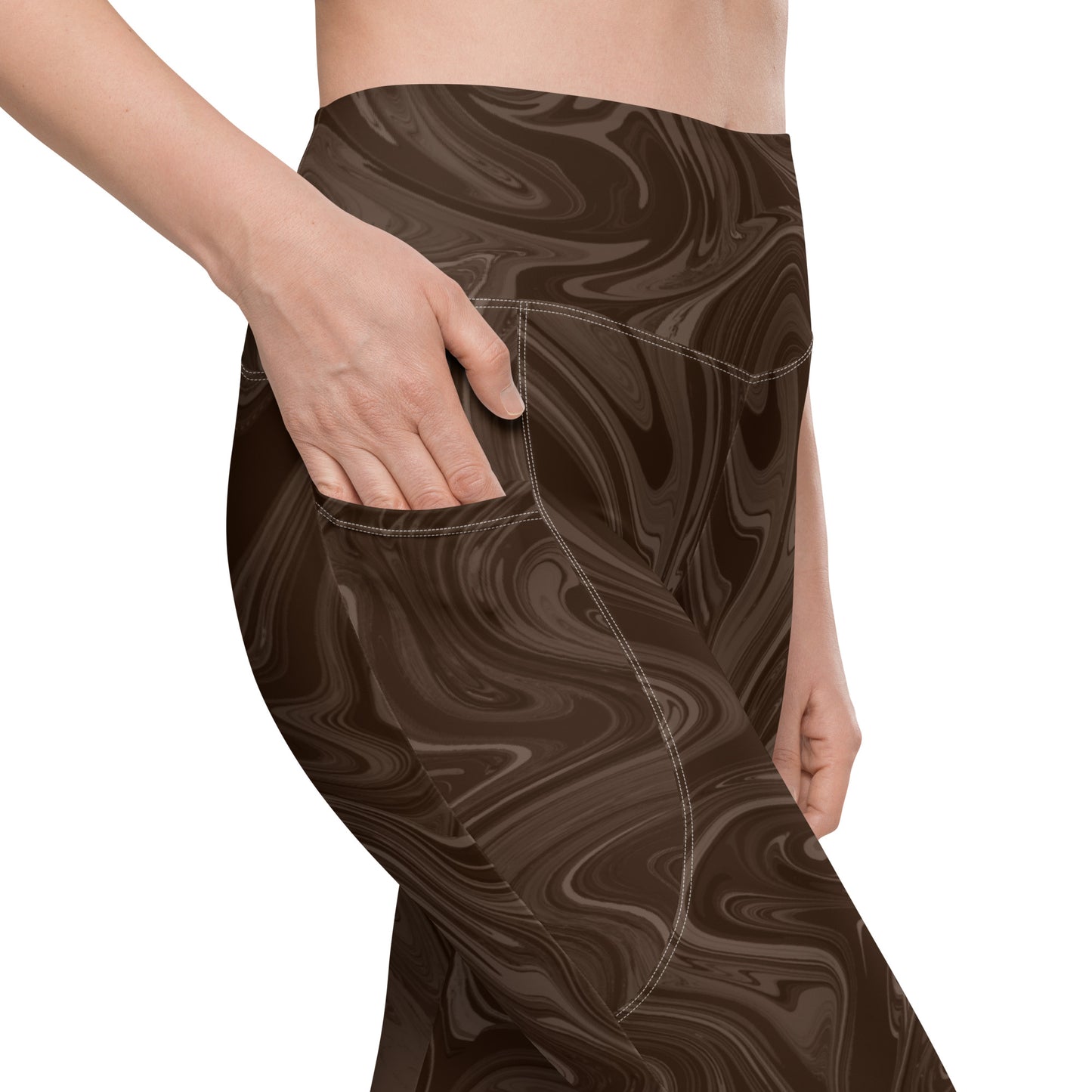 Recycled Marble Leggings with Pockets - Chocolate