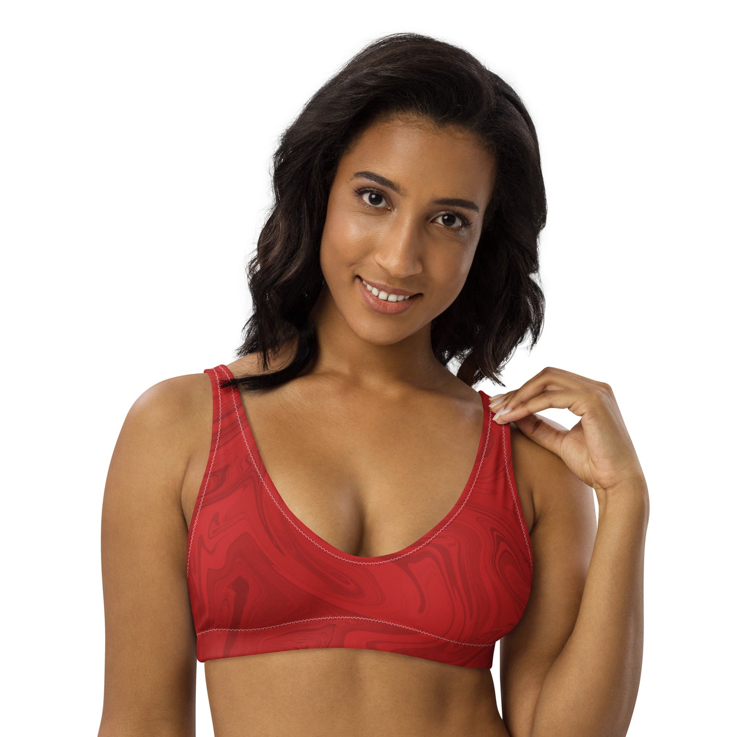 Recycled Marble High-Waisted Bikini Top - Ruby