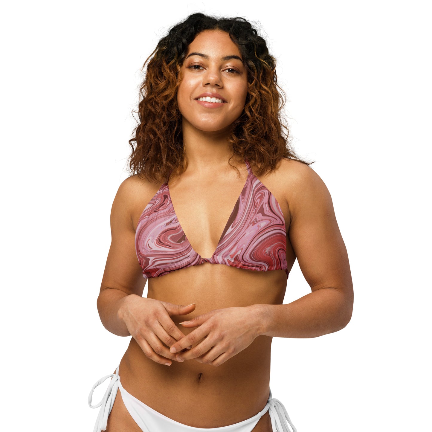 Maggiore Marble Recycled String Bikini Top - Flamingo