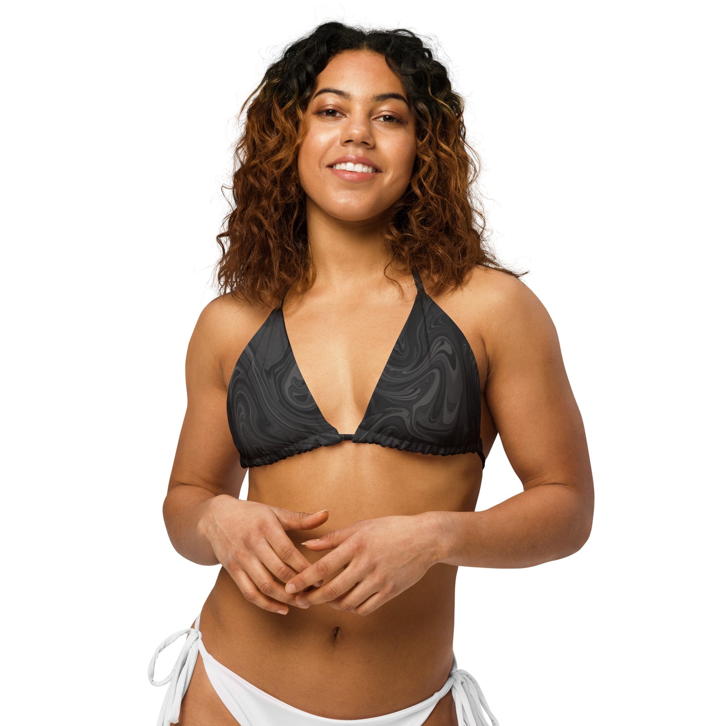 Maggiore Marble Recycled String Bikini Top - Onyx