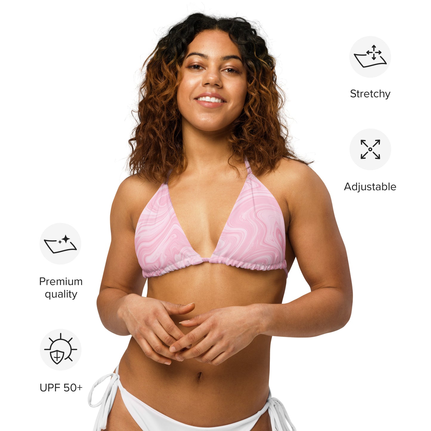 Recycled Marble String Bikini Top - Pink Lotus