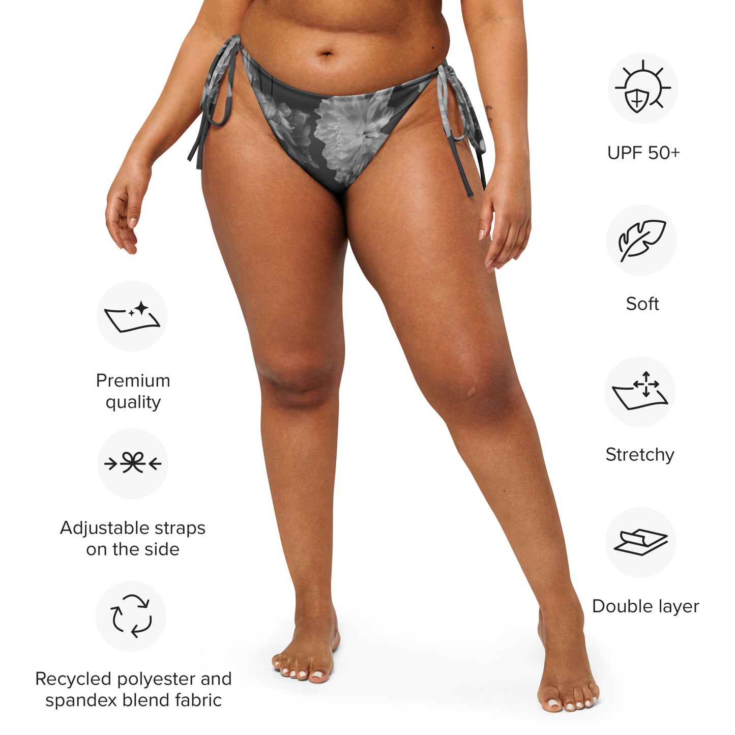 Recycled Gillyflower String Bikini Bottom in Amboy Black