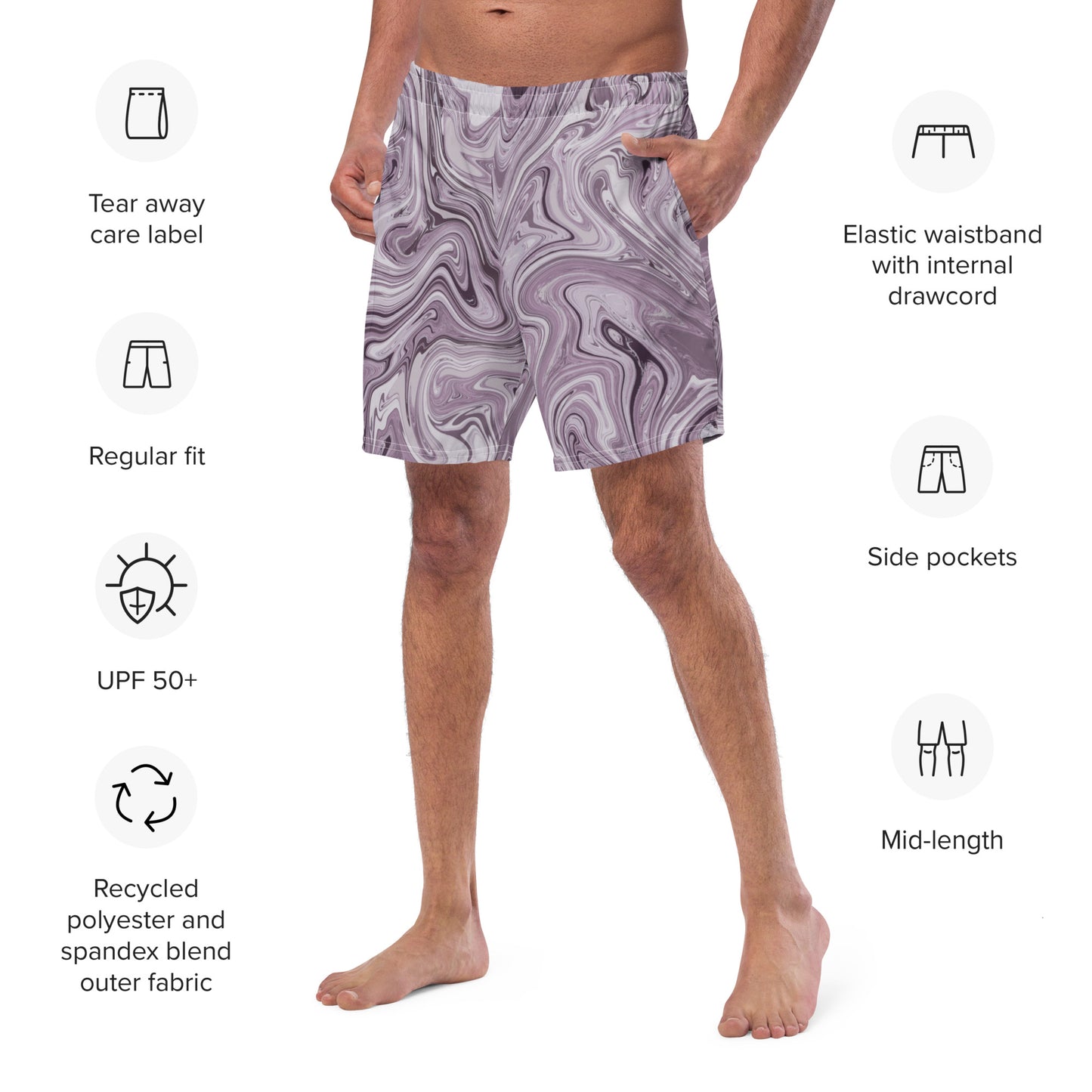 Recycled Marble Swim Trunks - Lilac