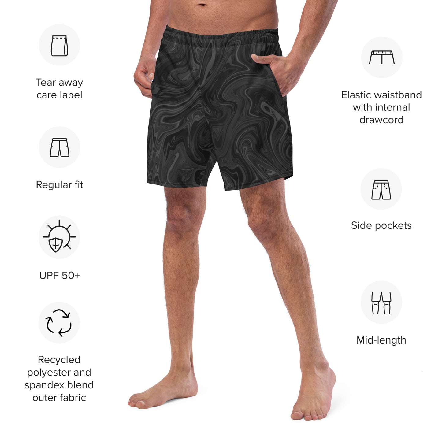 Recycled Marble Swim Trunks - Onyx