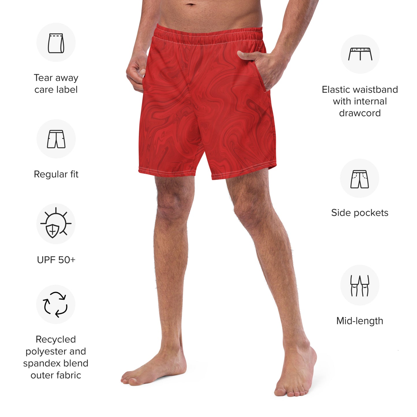 Recycled Marble Swim Trunks - Ruby