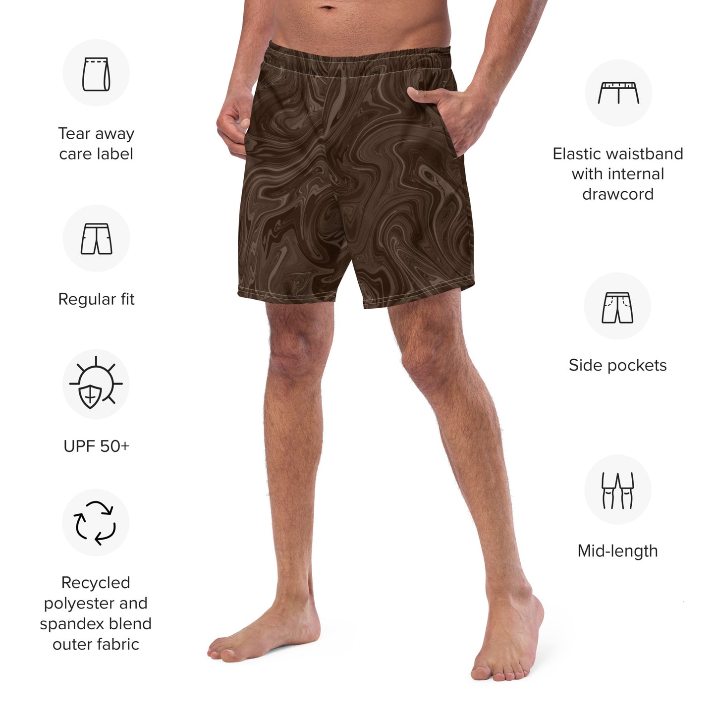 Recycled Marble Swim Trunks - Chocolate