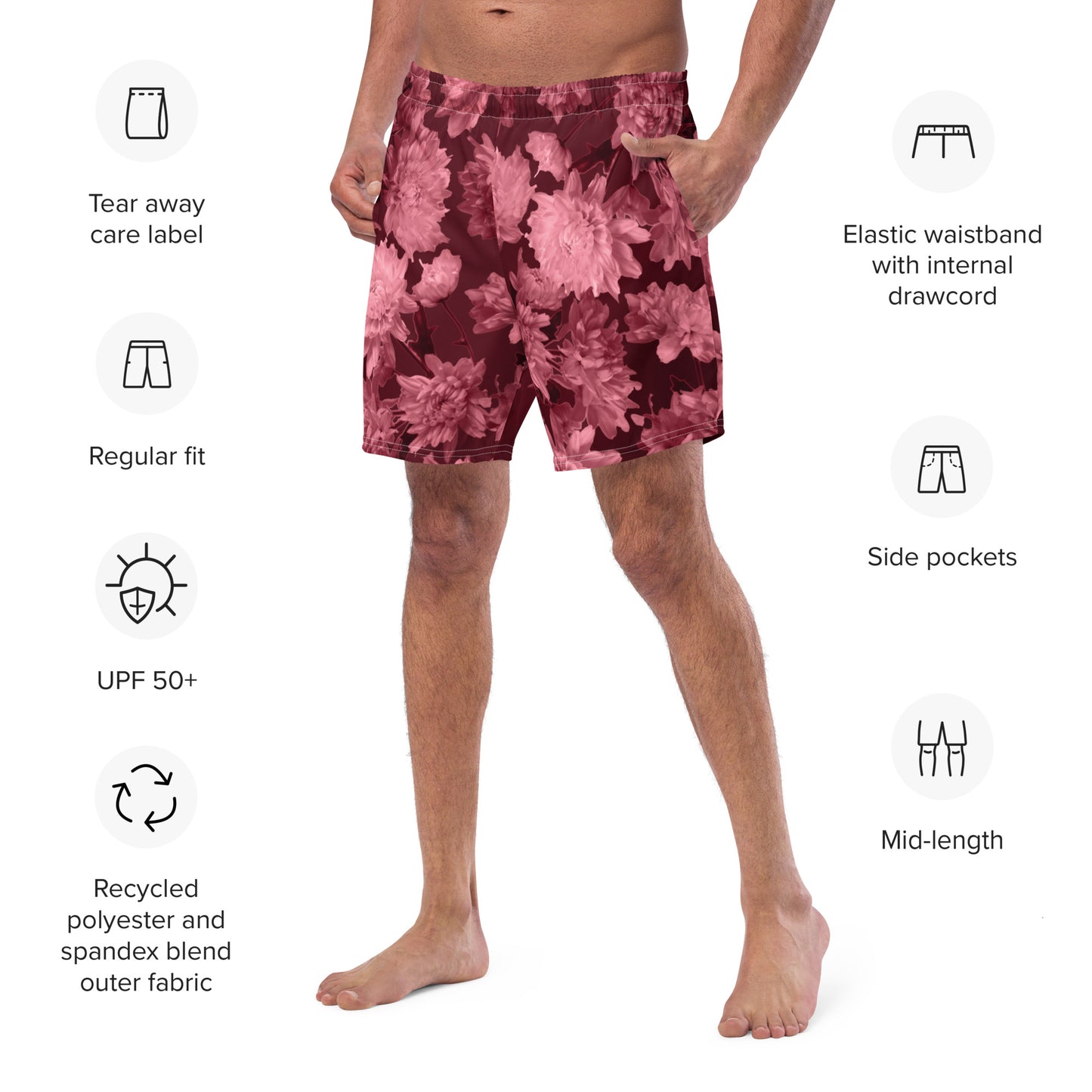 Recycled Gillyflower Swim Trunks in Napa Red