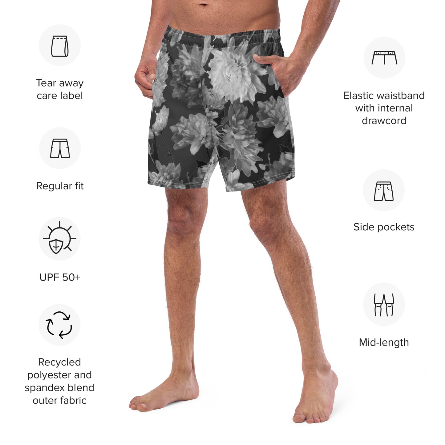 Recycled Gillyflower Swim Trunks in Amboy Black