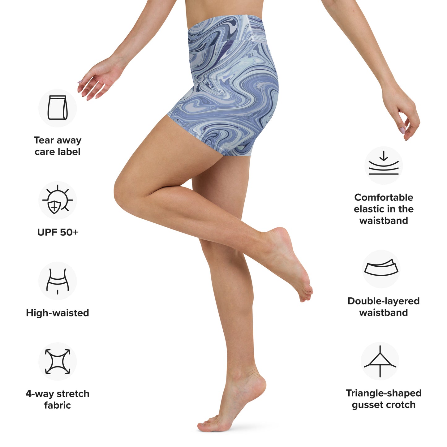 Maggiore Marble Yoga Shorts - Cobalt