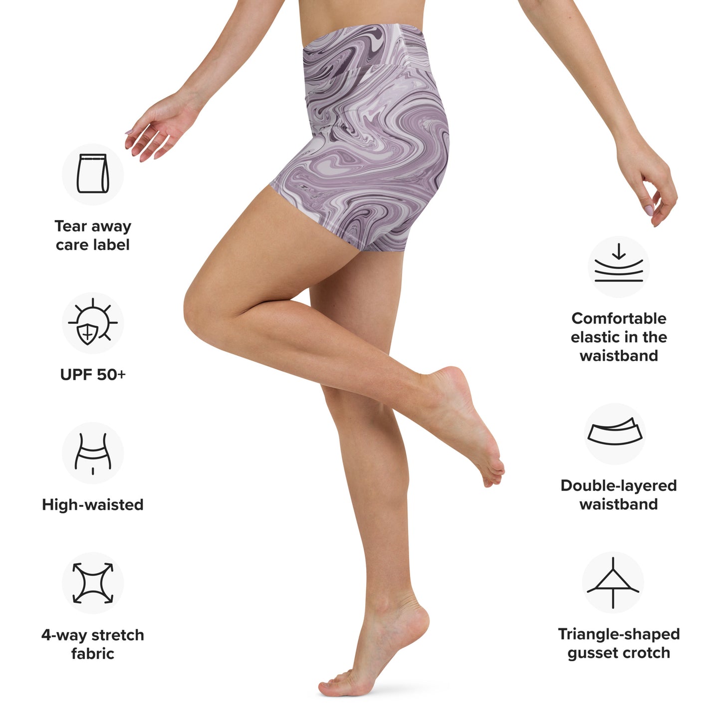 Maggiore Marble Yoga Shorts - Lilac