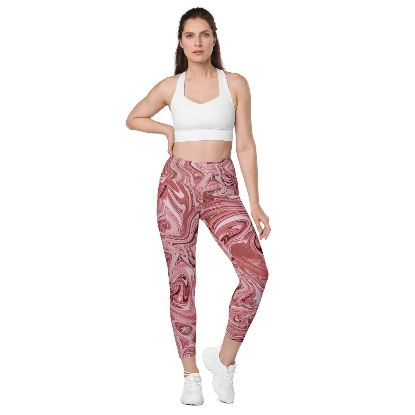 Marble Leggings with Pockets - Flamingo