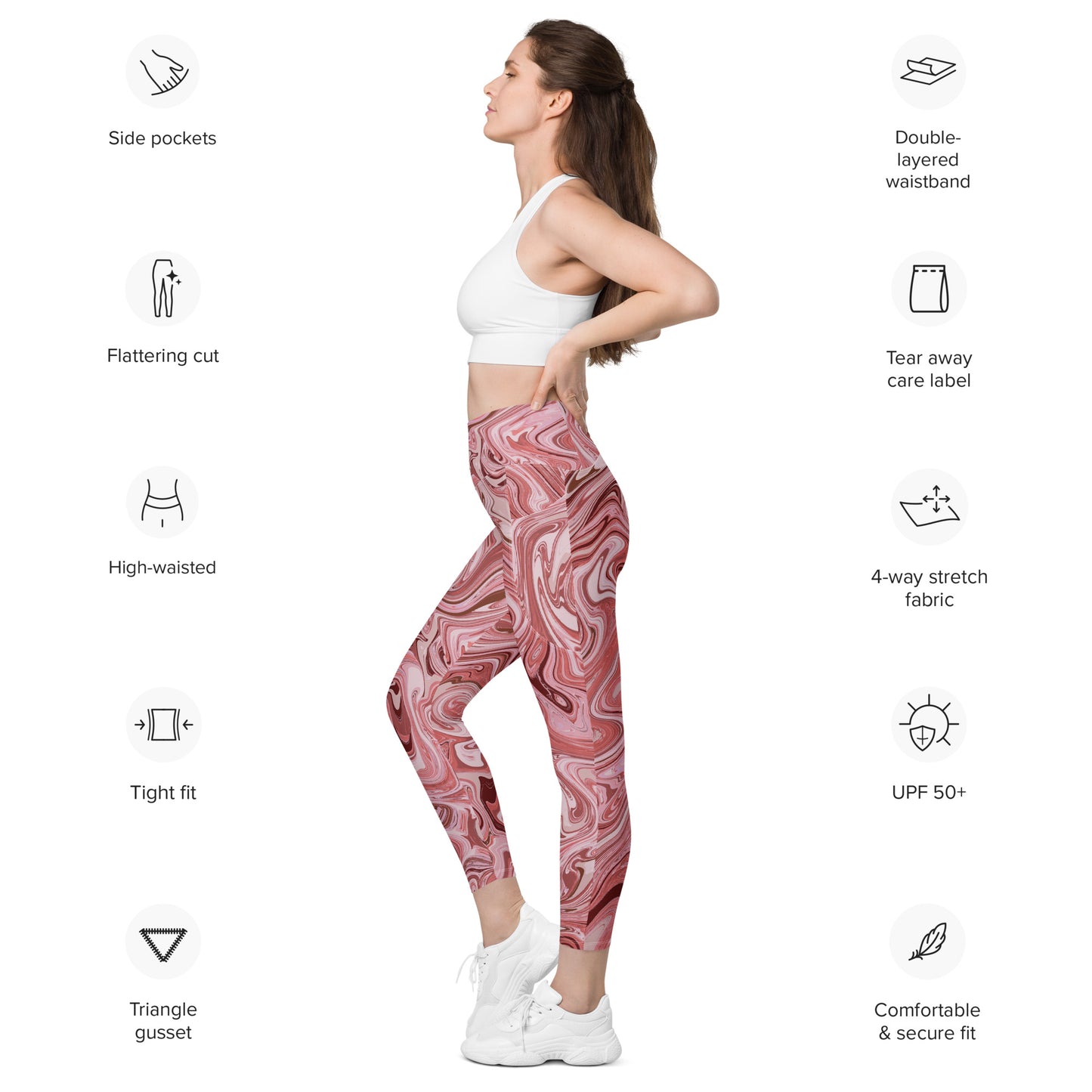 Marble Leggings with Pockets - Flamingo