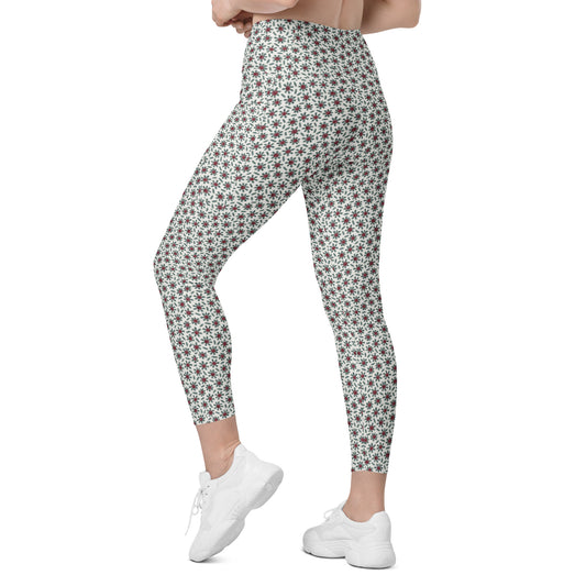 Ditsy Daisy Yoga Leggings with Pockets - Cream