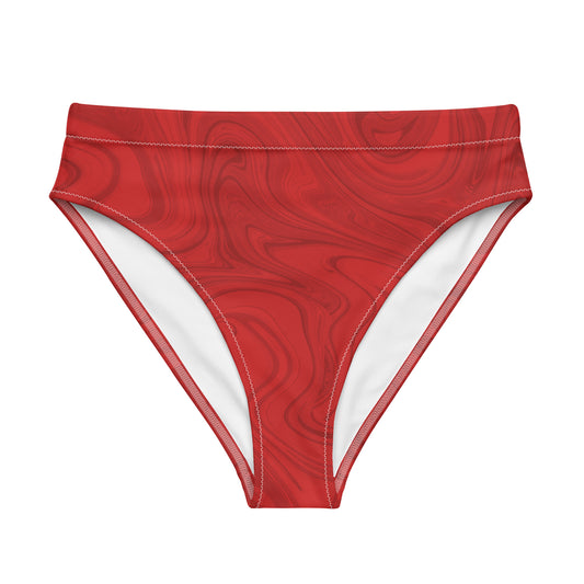 Recycled Marble High-Waisted Bikini Bottom - Ruby