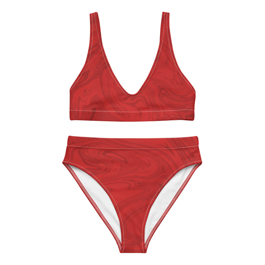 Recycled Marble High-Waisted Bikini - Ruby