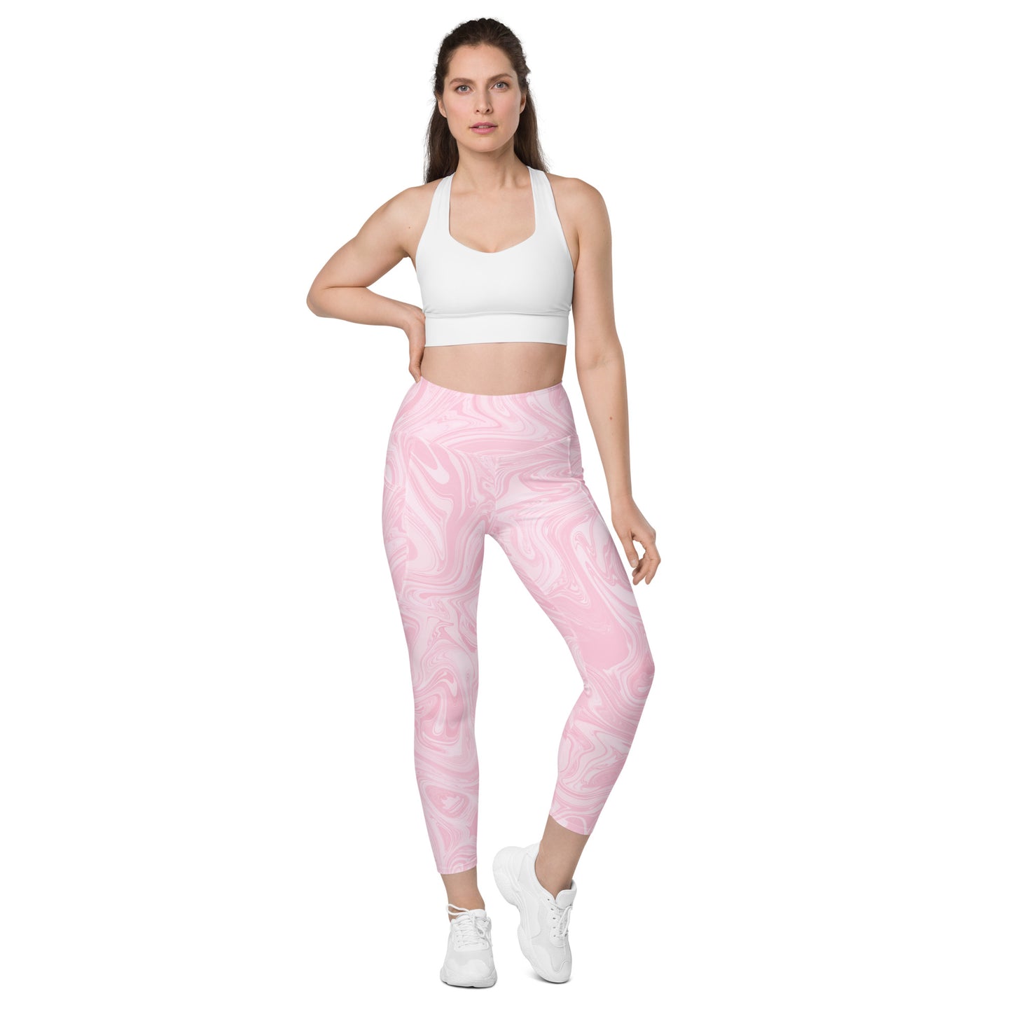 Recycled Marble Leggings with Pockets - Pink Lotus