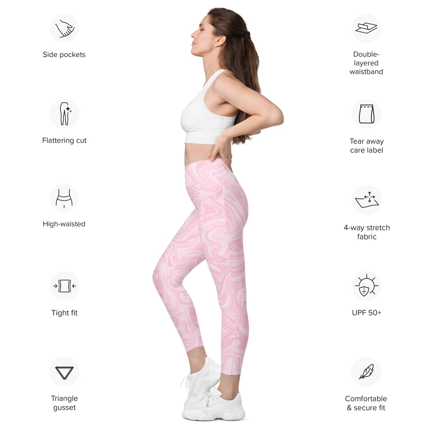 Recycled Marble Leggings with Pockets - Pink Lotus