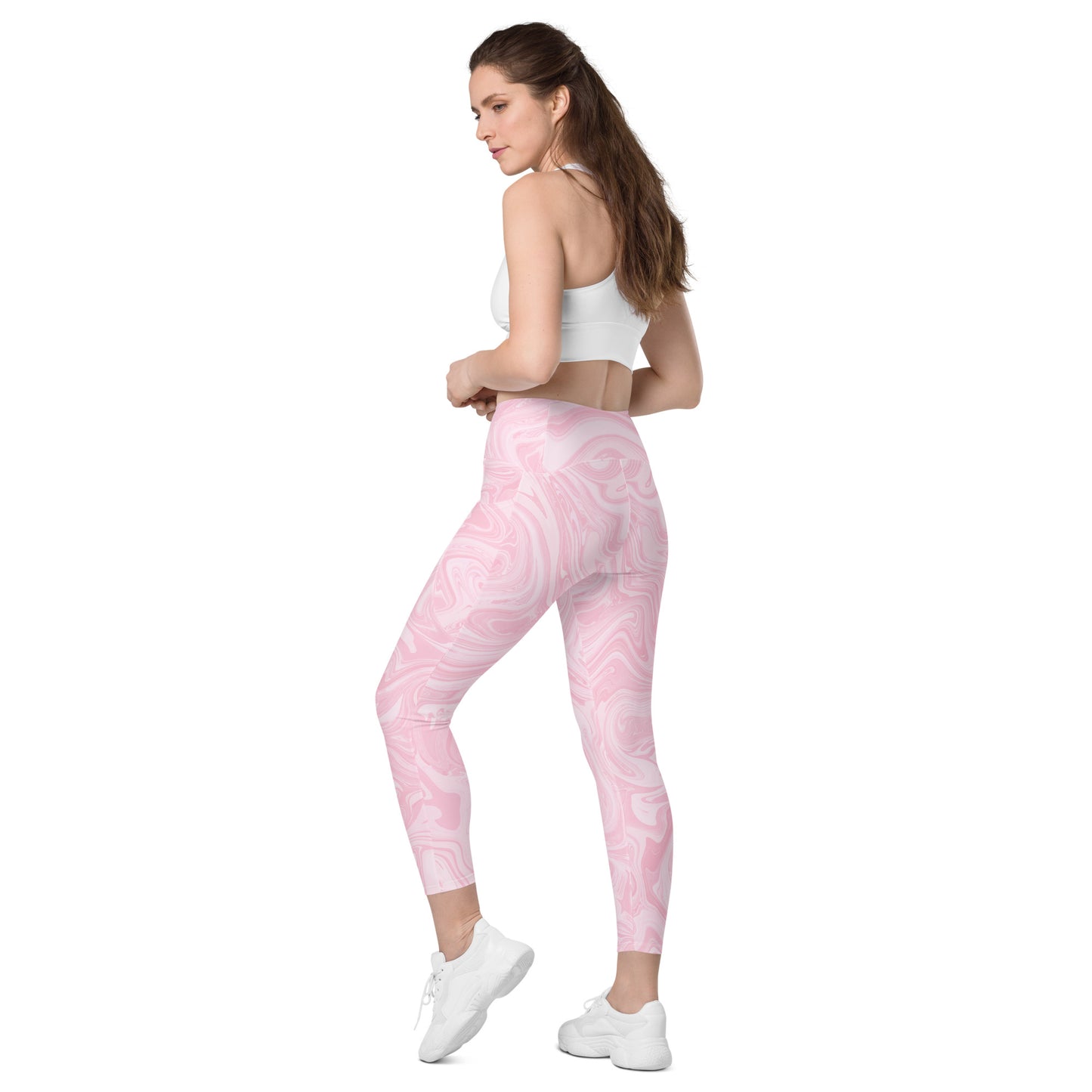 Recycled Marble Leggings with Pockets - Pink Lotus