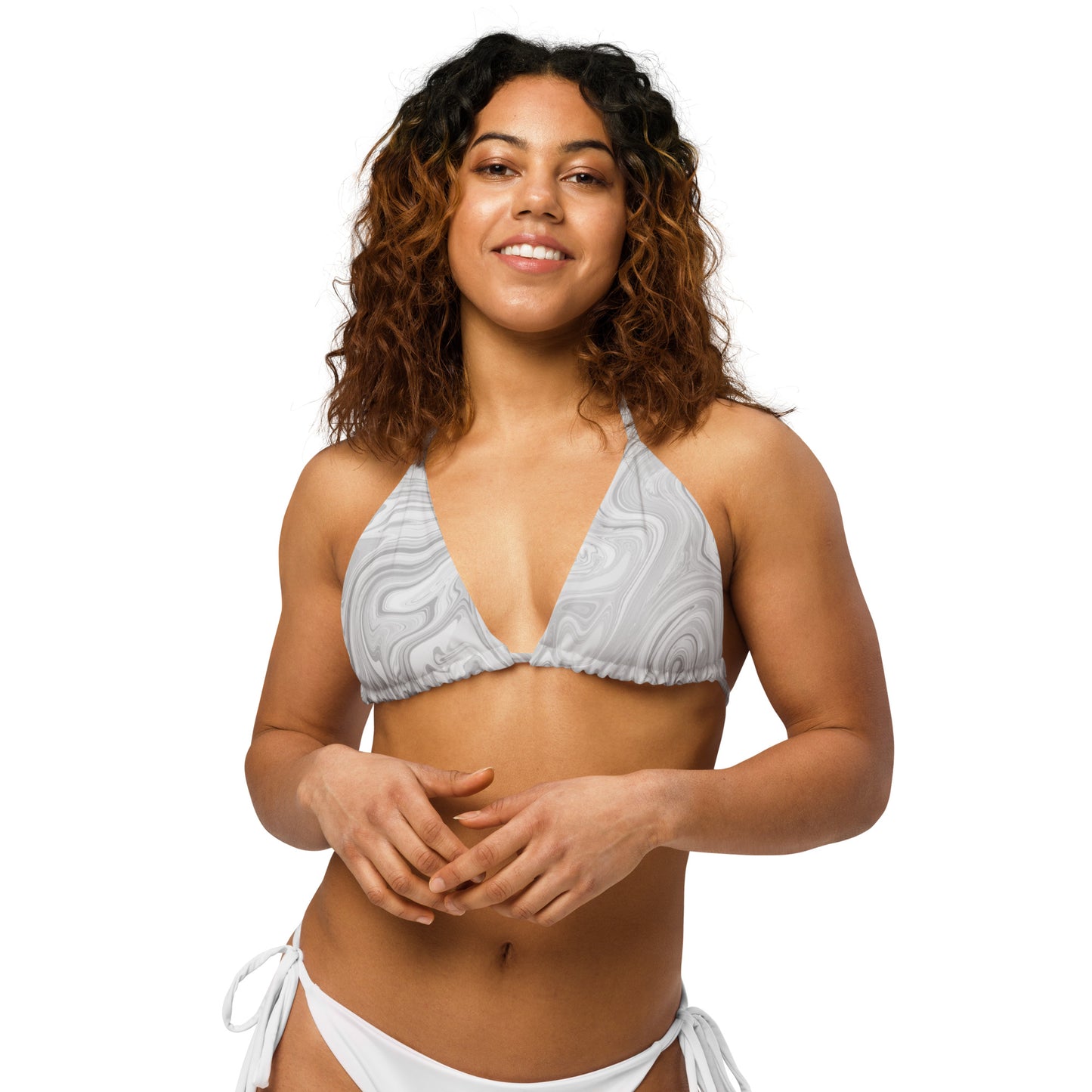 Maggiore Marble Recycled String Bikini Top - Ivory