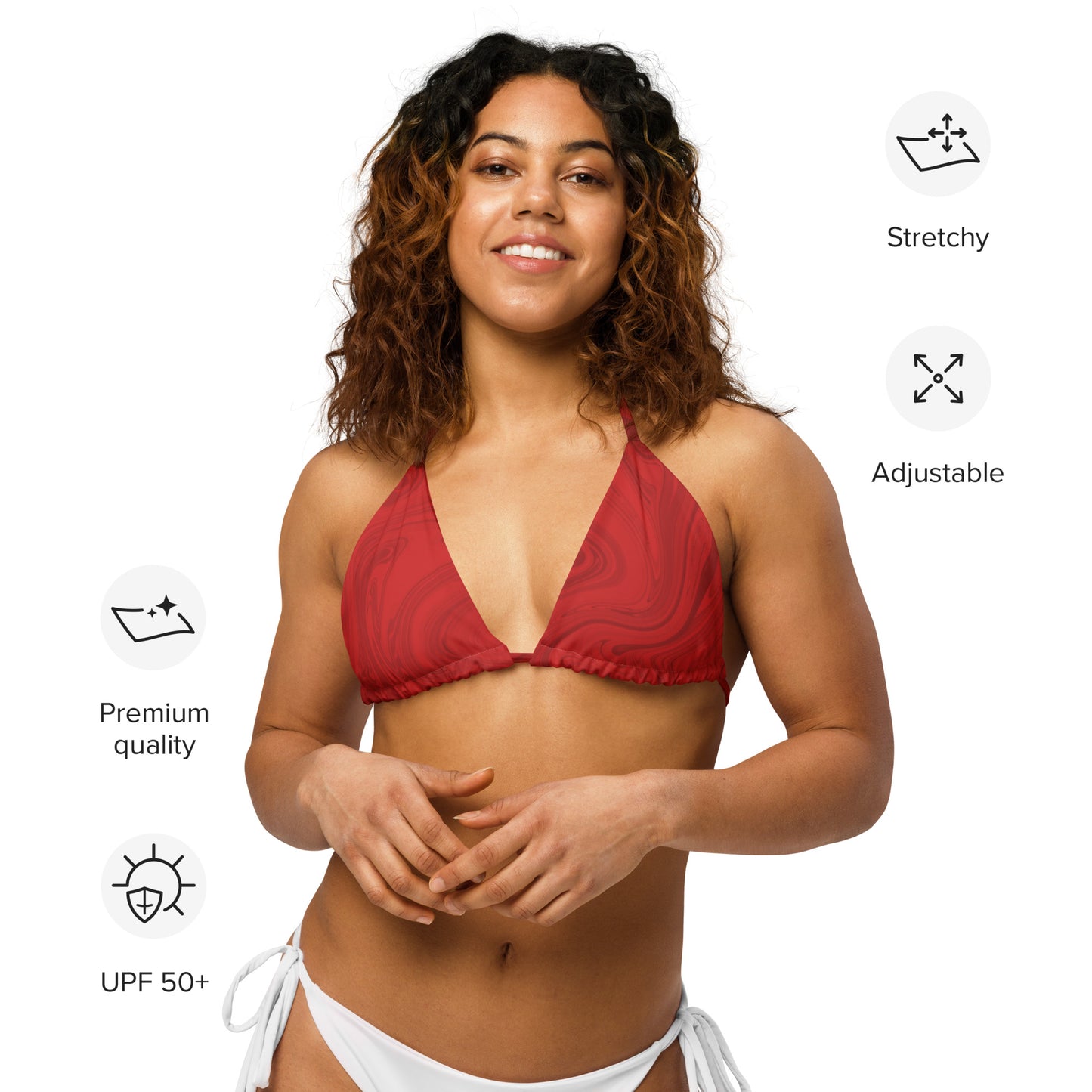 Recycled Marble String Bikini Top - Ruby