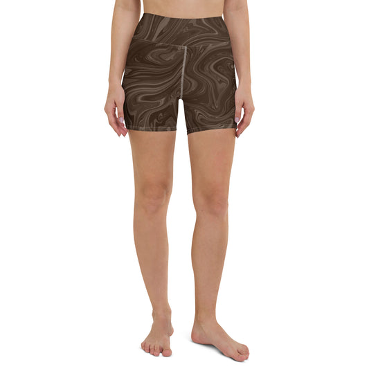 Marble Yoga Shorts - Chocolate