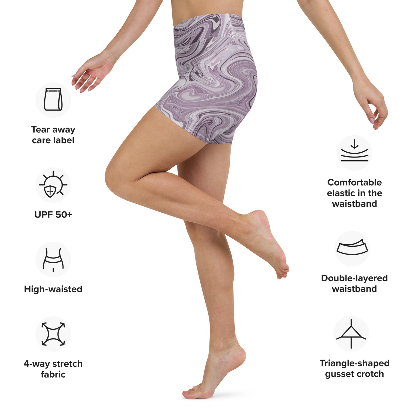 Maggiore Marble Yoga Shorts - Lilac